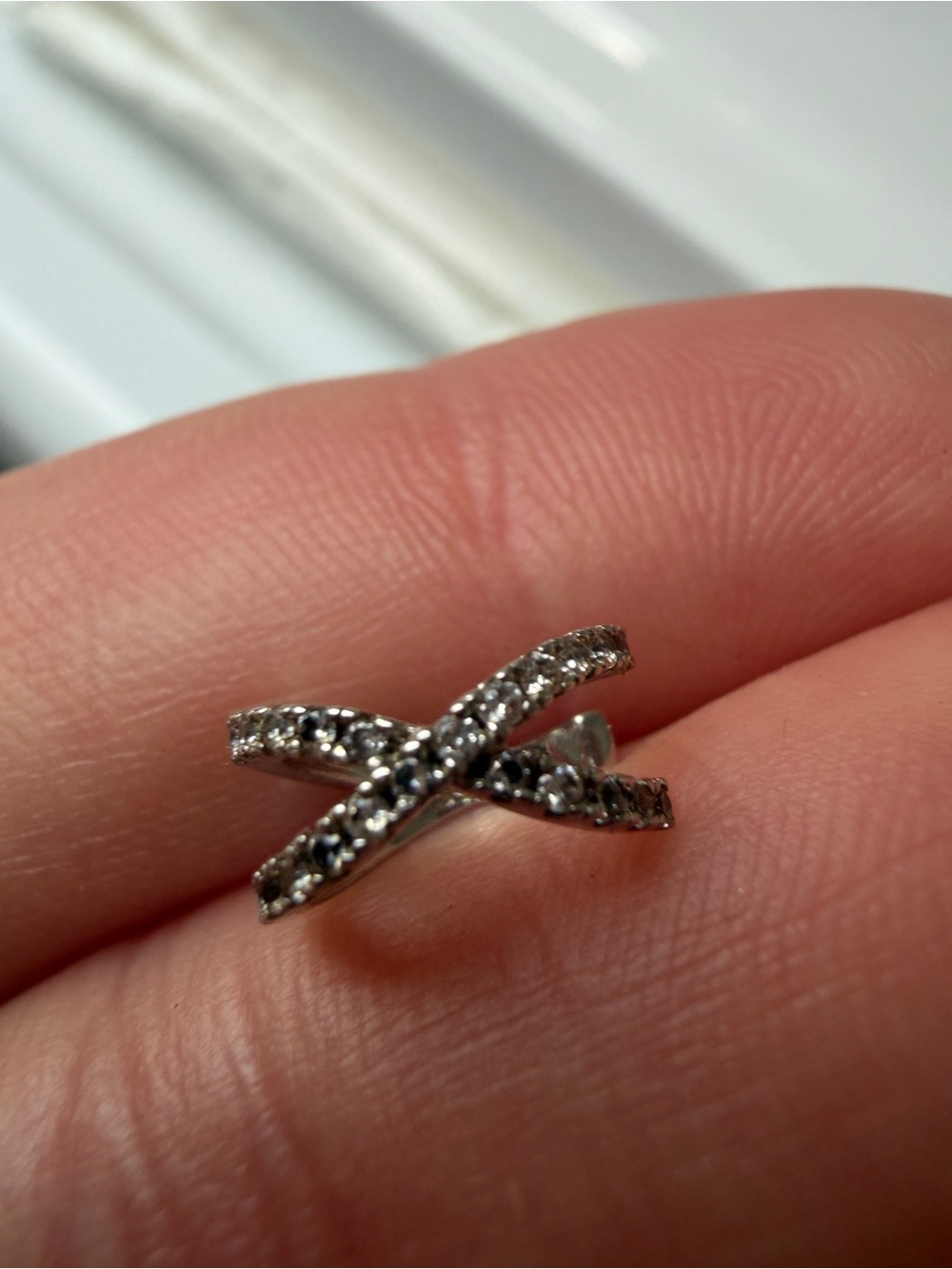 Sterling Silver Crisscross Stud Earring with Clear Stones